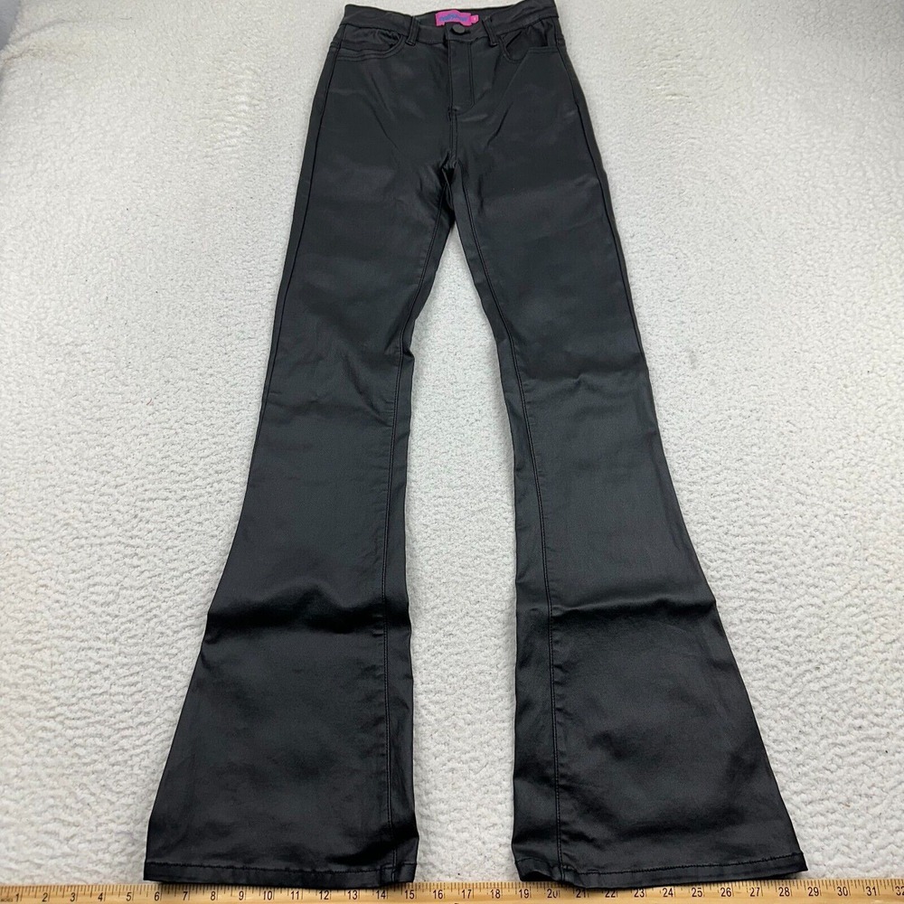 Edikted Luna Pants Womens XS Flared Faux‎ Leather Five Pockets Classic Black